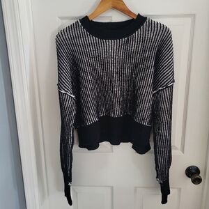 New In Black and White Striped Cropped Sweater